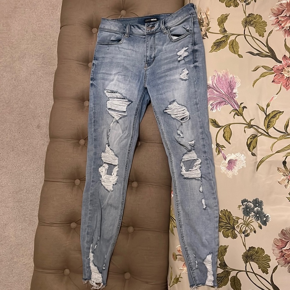 Fashion Nova Light Wash Distressed Skinny Jeans